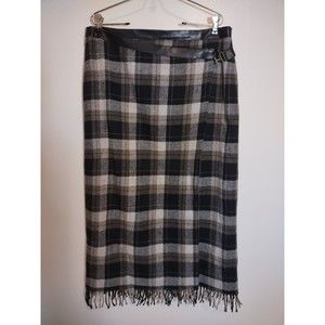 A Gianetti Italy Women's 14 Wool Skirt Green Black Tassel Fringe